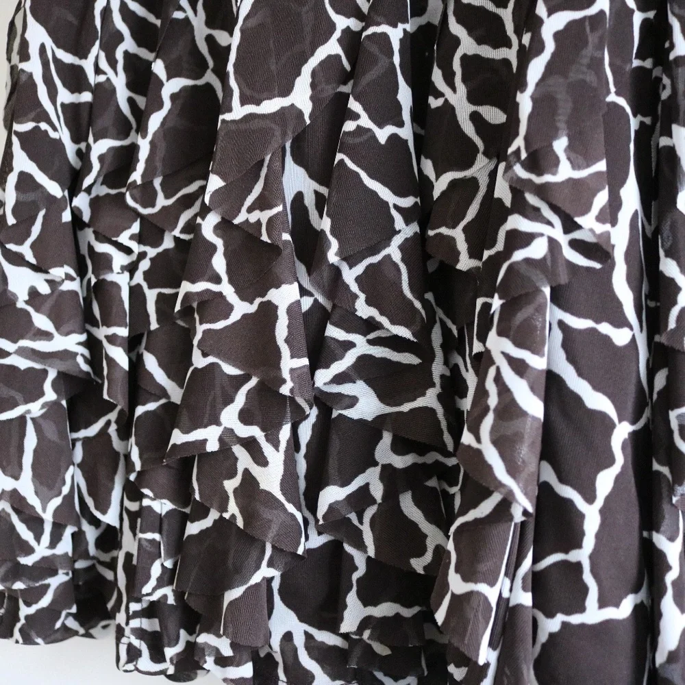 INC Brown Giraffe Print Ruffle Skirt